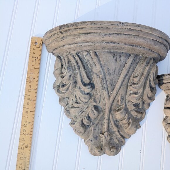 Orleans Ornamental Shelf Wall Sconce with Antique Finish Feather Detail Vtg Pair - Picture 7 of 14